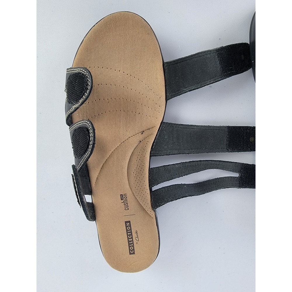 Clarks Slide Sandals Women's 9.5 Black Leather Adjustable Cushion Soft - Picture 6 of 11